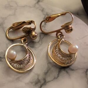 Elegant Gold and Pearl Clip-On Earrings